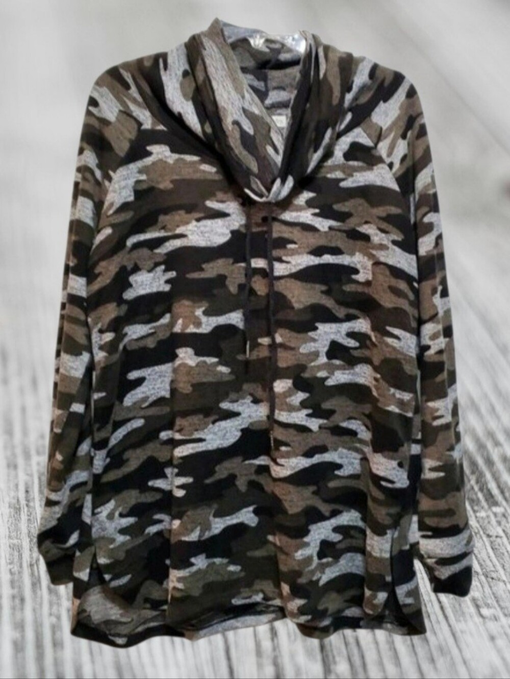 New York Laundry Camo Print Cowl Neck Sweatshirt